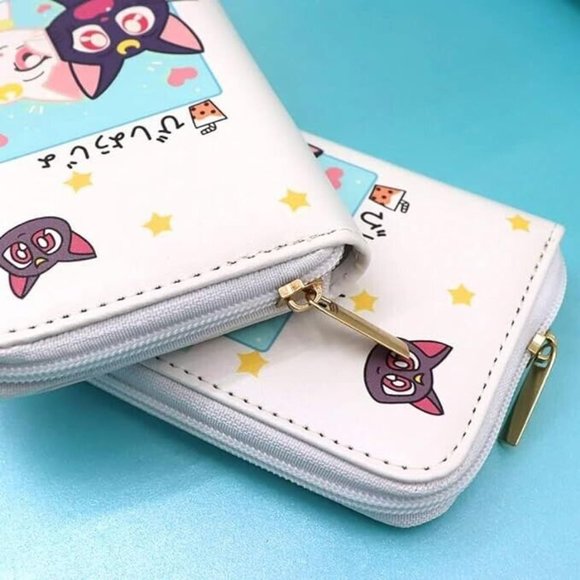 Sailor Moon Wallet Luna & Artemis Cat Cute Kawaii Money Zip Around Wallet, White - Picture 12 of 12